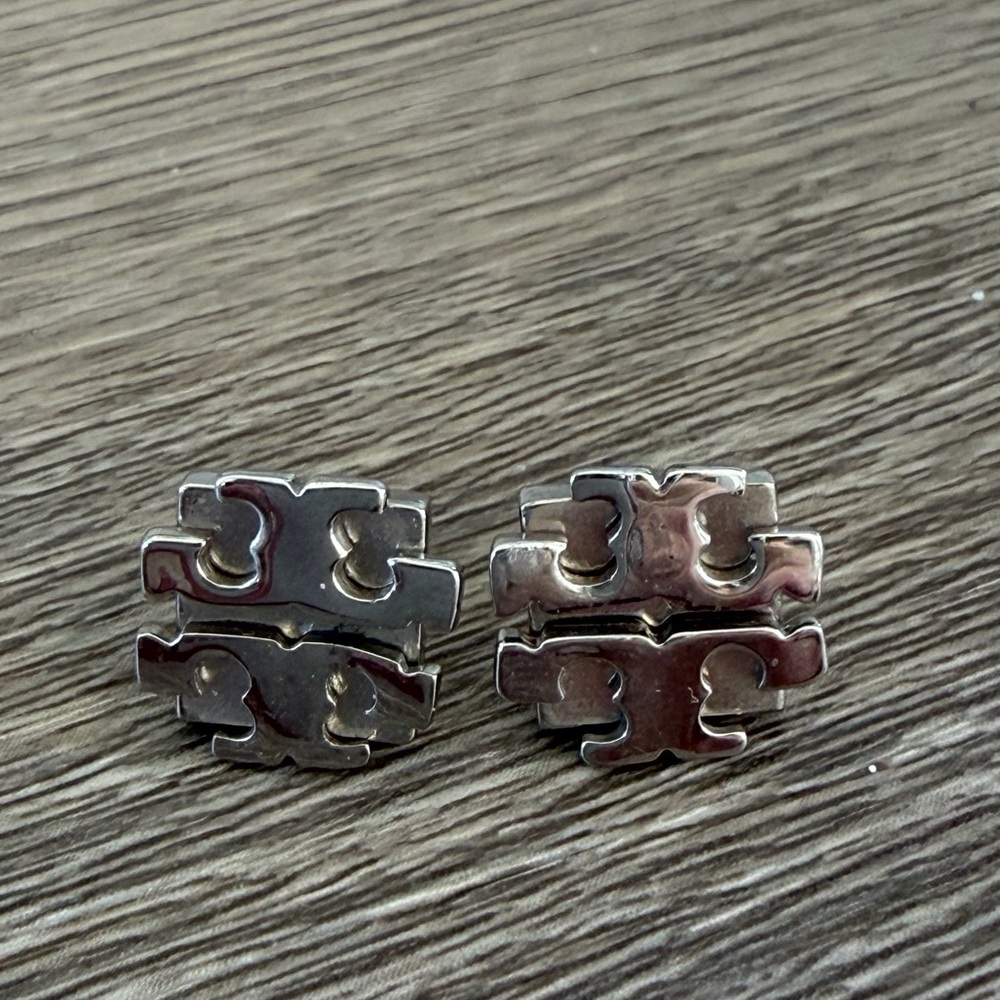 Tory Burch Silver Stud Logo Earrings